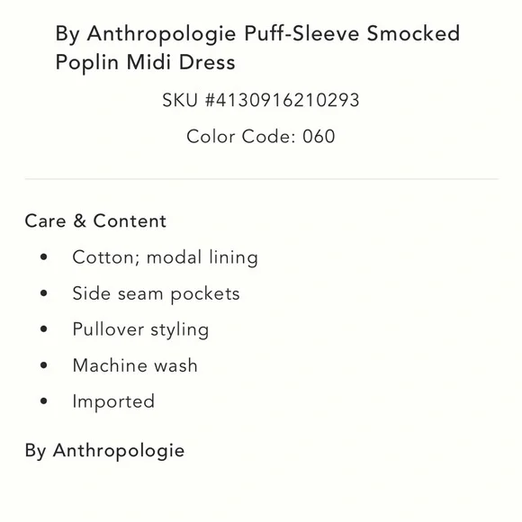 ✨ Anthropologie Puff-Sleeve Smocked Poplin Midi Dress Sz SP - Picture 5 of 6